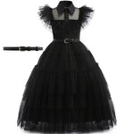 Costume Dress Black Gothic Layered Tulle White Collar