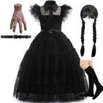 Costume Dress Black Gothic Layered Tulle White Collar