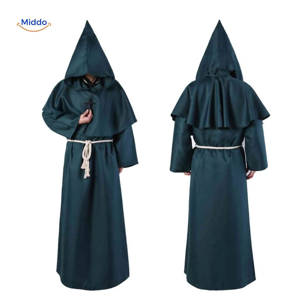 Costume Robe Hooded Floor-Length Adjustable Rope Belt