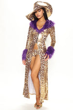 Costume Set Gold Money Print Faux Fur Trim 3-Piece