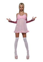 Costume Set Three-Piece Sheer Feather-Trim Nightie