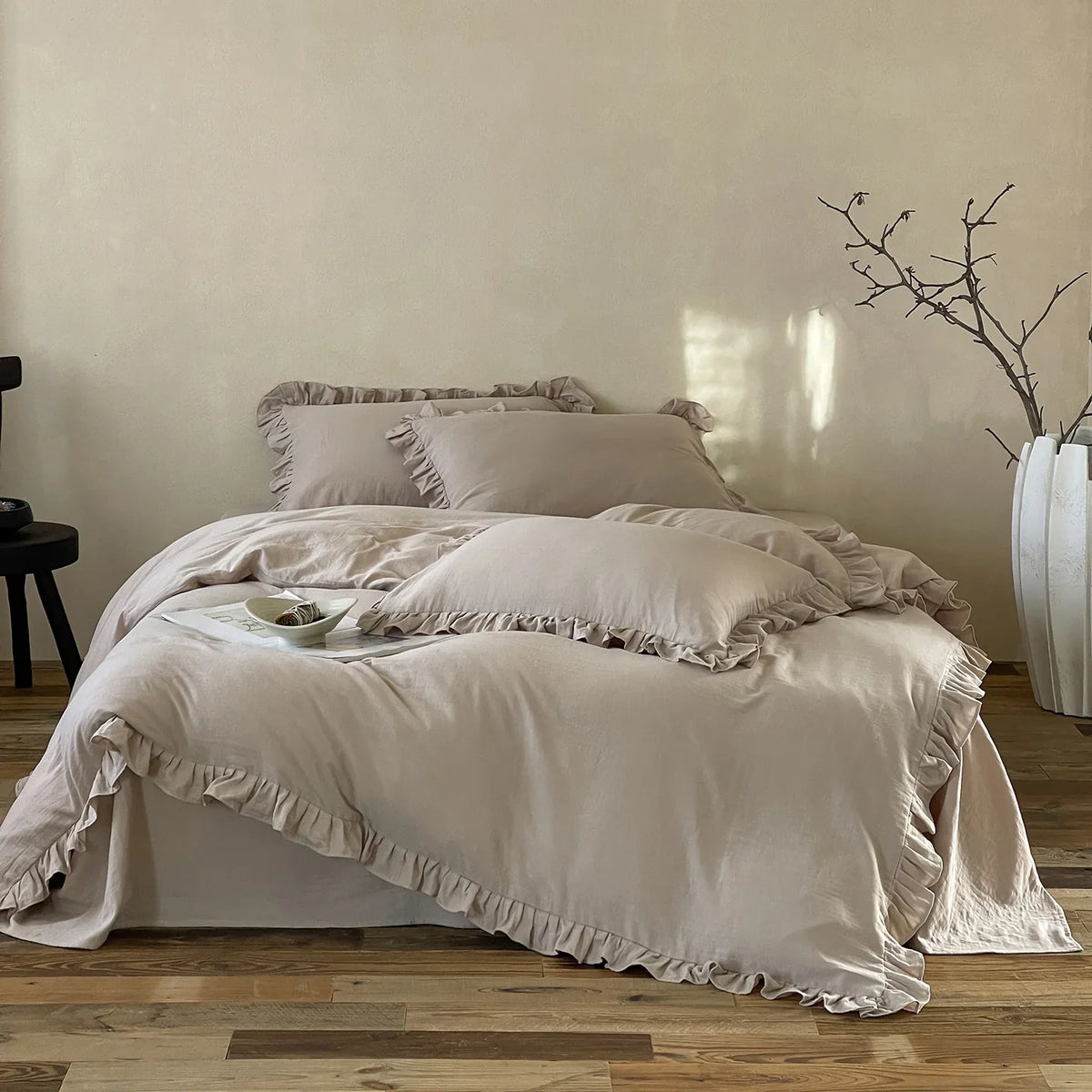 Cotton Bedding Set Percale Ruffled Duvet Cover & Pillowcases