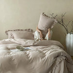 Cotton Bedding Set Percale Ruffled Duvet Cover & Pillowcases