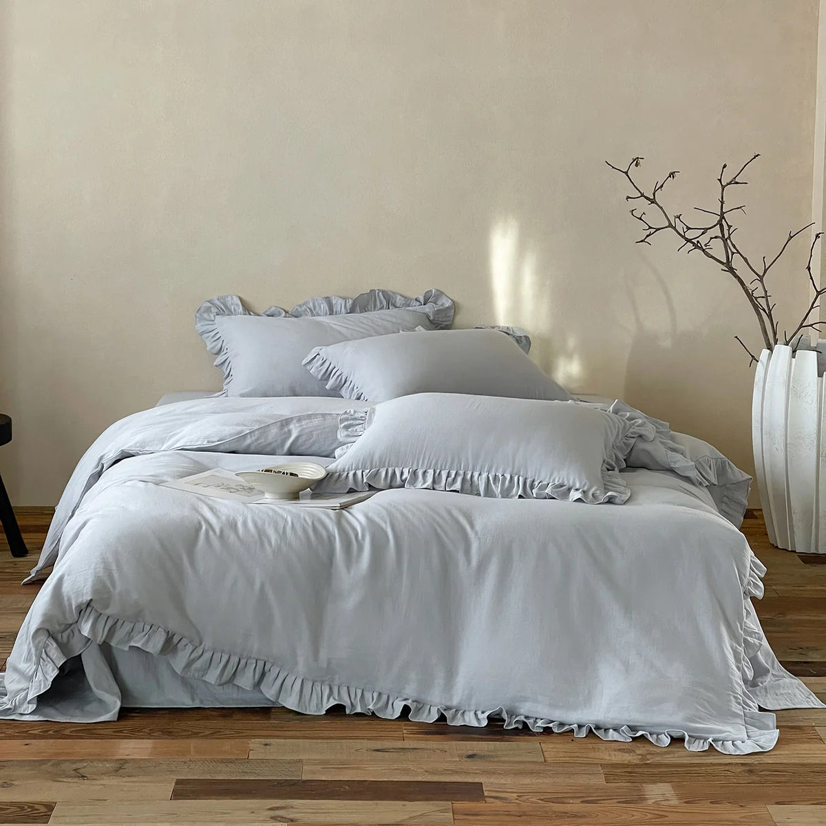 Cotton Bedding Set Percale Ruffled Duvet Cover & Pillowcases