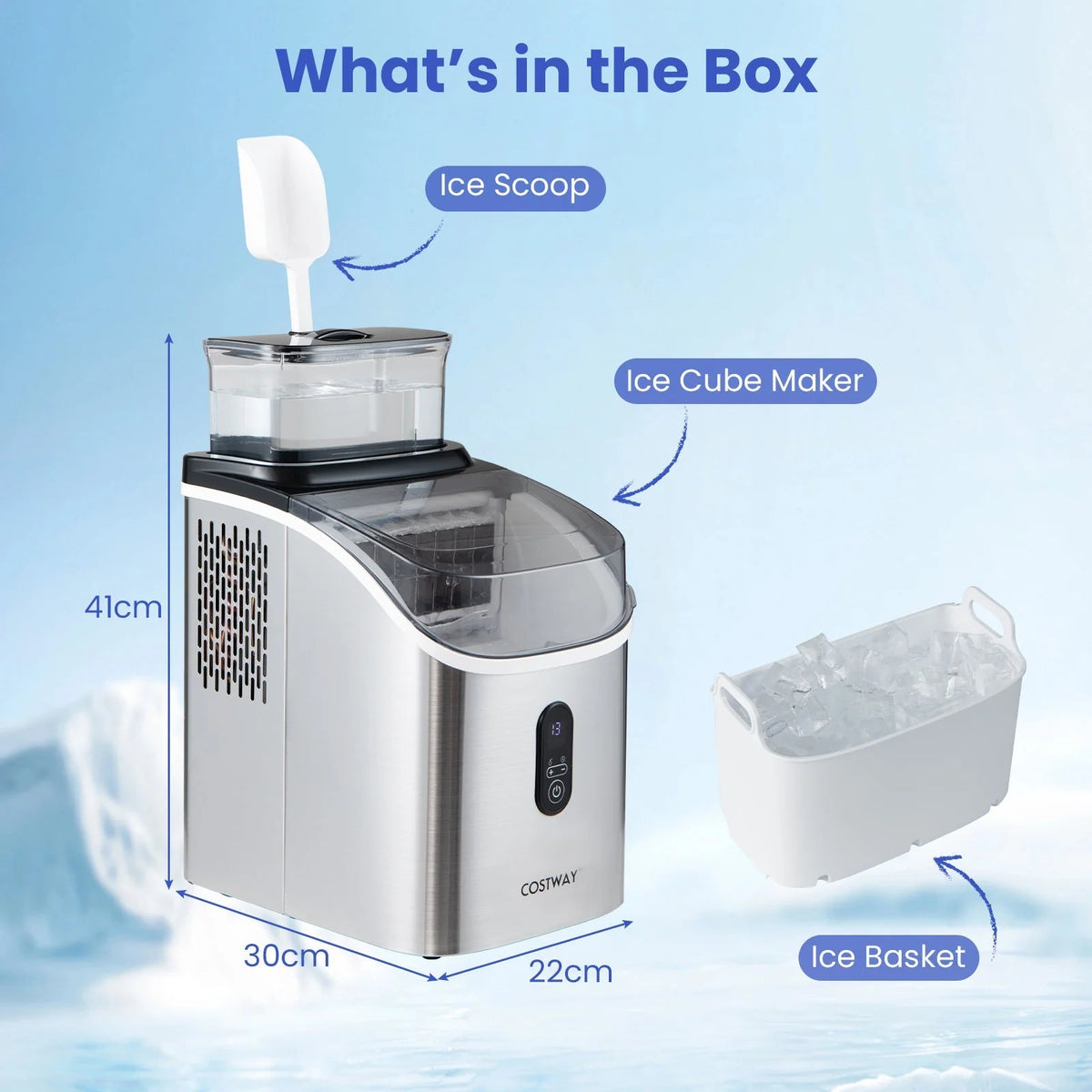 Countertop Ice Maker 13-Minute Cycles Self-Cleaning & Dual Fill