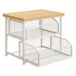 Countertop Organizer Wood Top Sliding Wire Basket