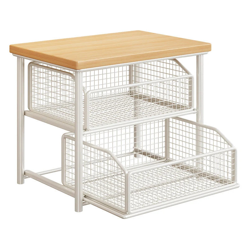 Countertop Organizer Wood Top Sliding Wire Basket