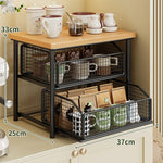 Countertop Organizer Wood Top Sliding Wire Basket