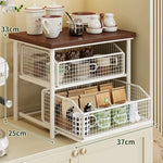 Countertop Organizer Wood Top Sliding Wire Basket