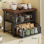 Countertop Organizer Wood Top Sliding Wire Basket