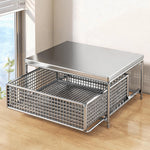 Countertop Storage Organizer Sliding Mesh Basket Wood-Look Top