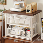 Countertop Storage Organizer Sliding Mesh Basket Wood-Look Top
