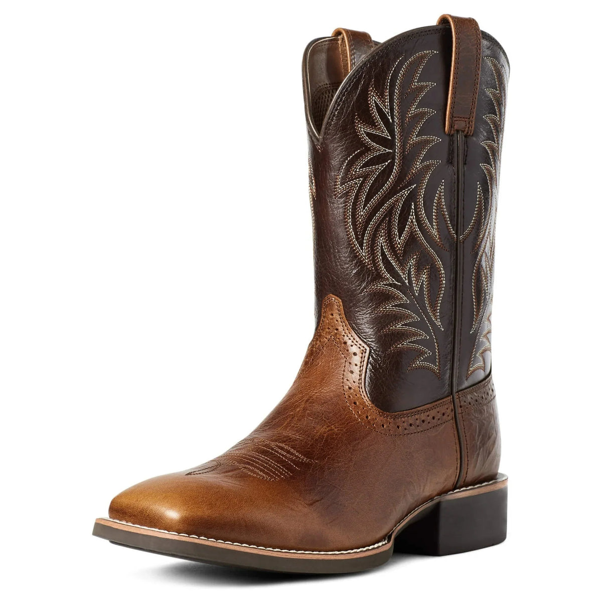 Cowboy Boots Mid-Calf Embroidered Shaft Square Toe Pull-On
