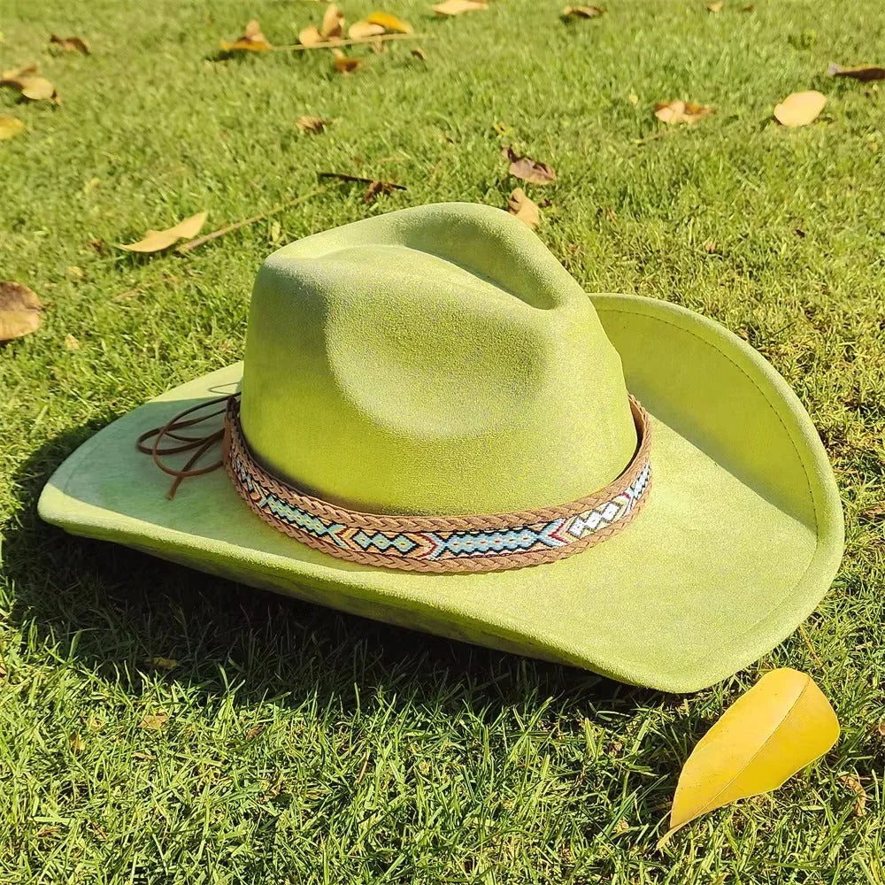 Cowboy Hat Faux Suede Wide Brim Structured Crown
