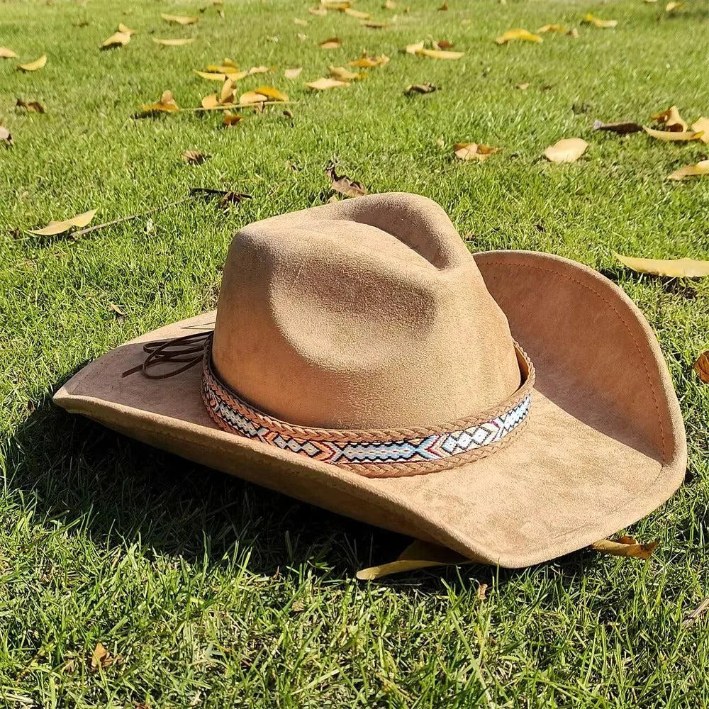 Cowboy Hat Faux Suede Wide Brim Structured Crown