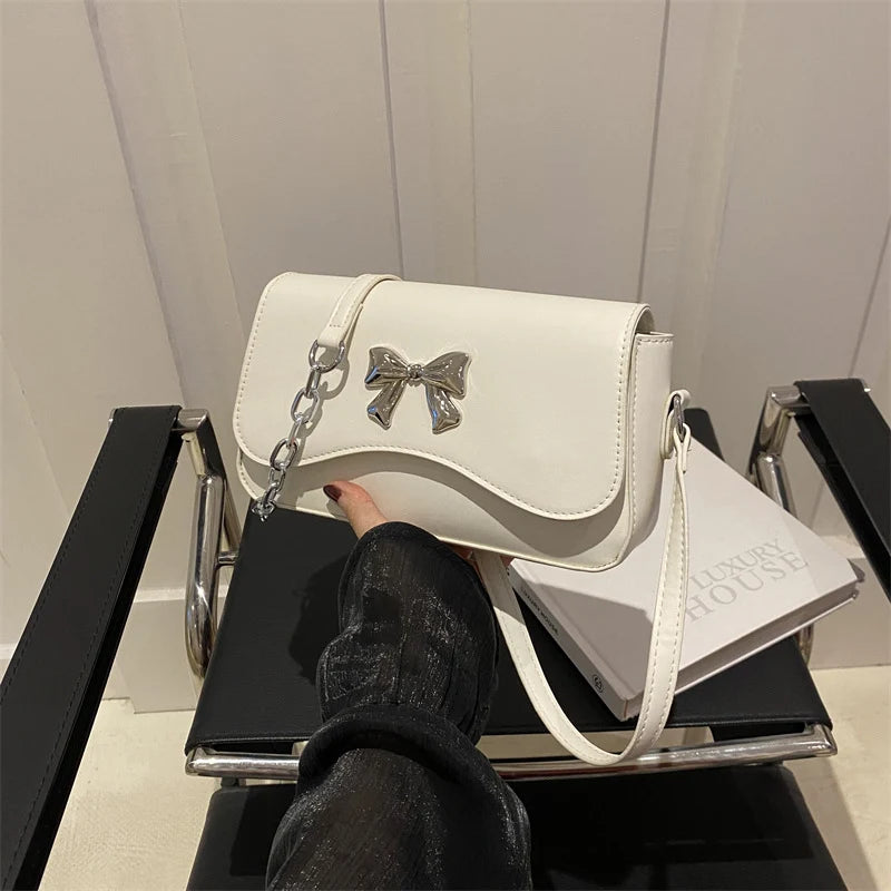 Crossbody Bag Bow Detail Removable Chain Adjustable Strap