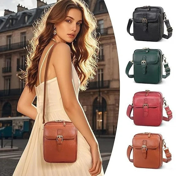 Crossbody Bag Compact Square Anti-Theft Zipper Adjustable Strap