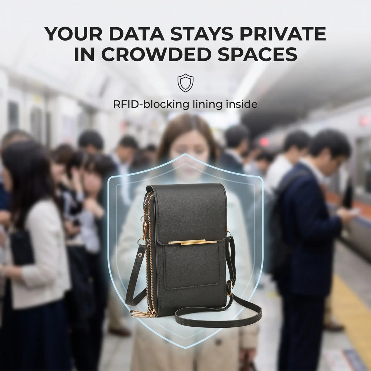 Crossbody Phone Bag RFID-Blocking Clear Touchscreen Window Fits 6.7-Inch Phones