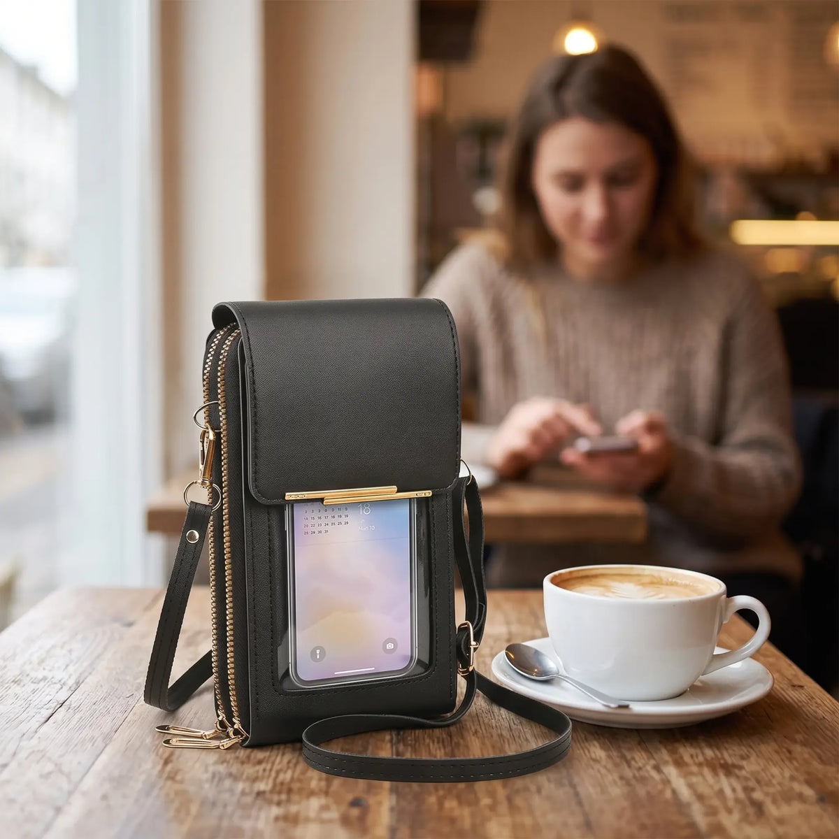 Crossbody Phone Bag RFID-Blocking Clear Touchscreen Window Fits 6.7-Inch Phones