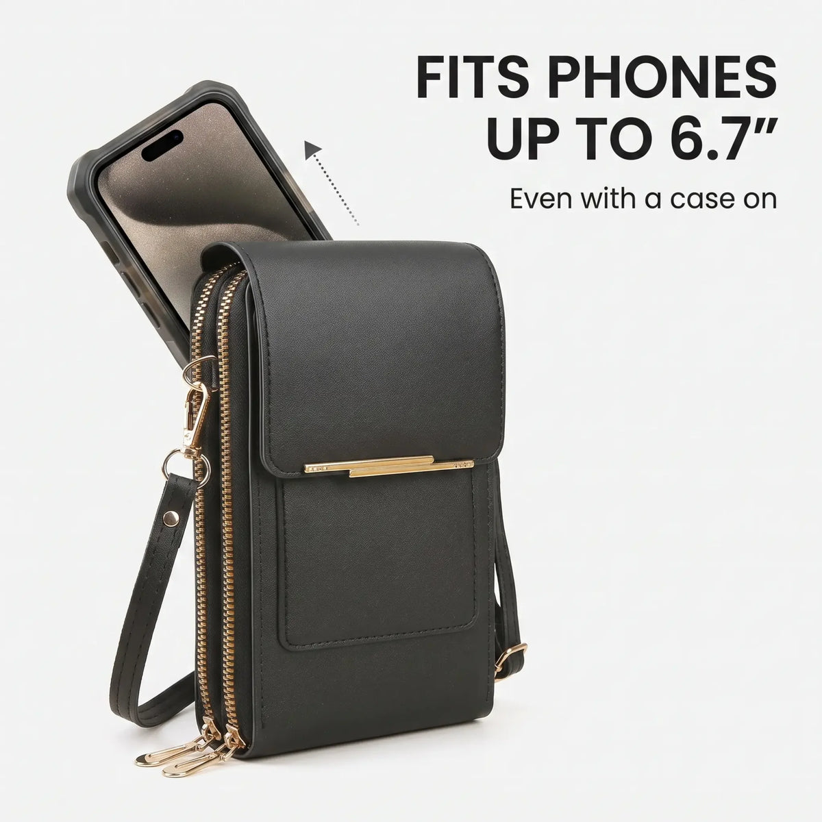 Crossbody Phone Bag RFID-Blocking Clear Touchscreen Window Fits 6.7-Inch Phones