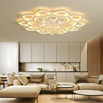 Crystal Chandelier Lotus Design Flush Mount Dimmable Remote Control