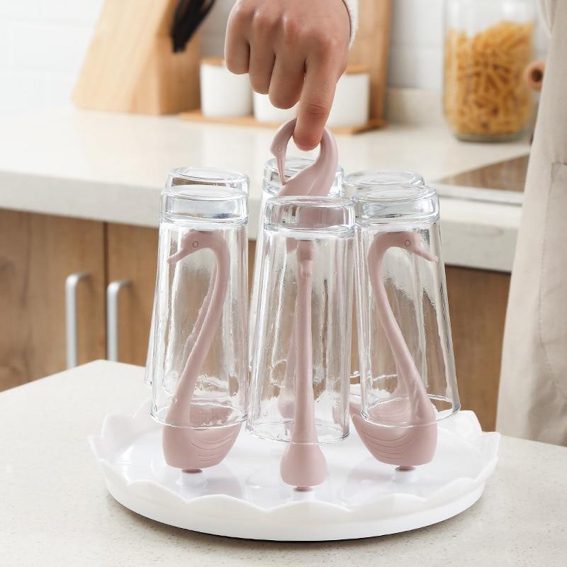 Cup Drying Rack Stainless Steel Holds 6 Cups Rotating Base