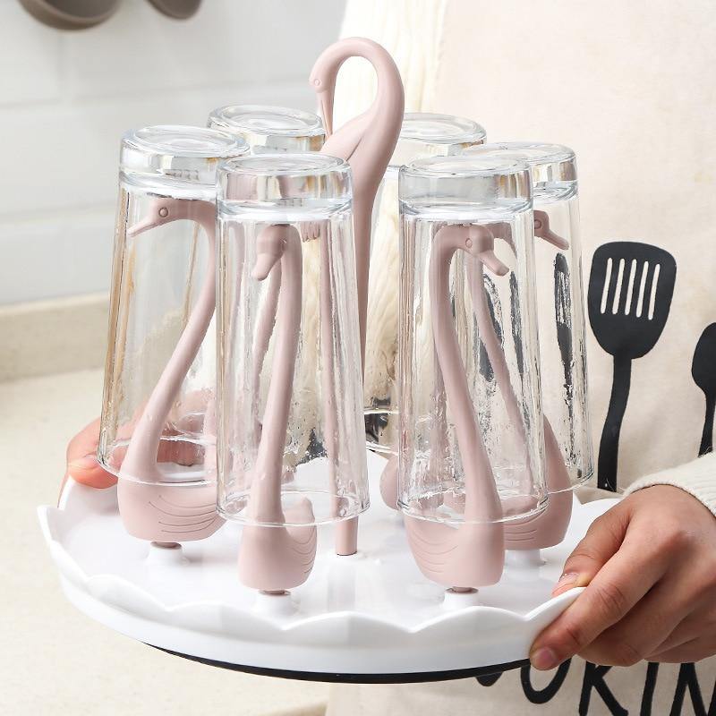 Cup Drying Rack Stainless Steel Holds 6 Cups Rotating Base