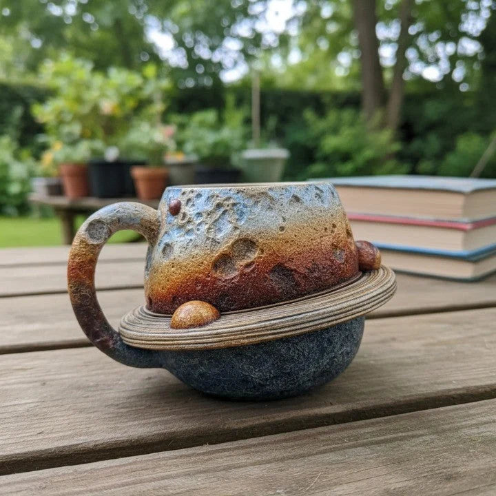 Cup Saturn-Inspired Sculptural Ring Design Handmade Appearance