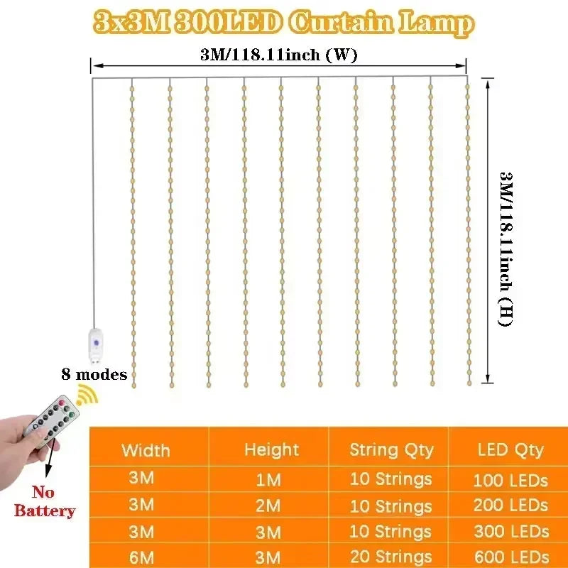 Curtain Lights USB Powered 8 Lighting Modes