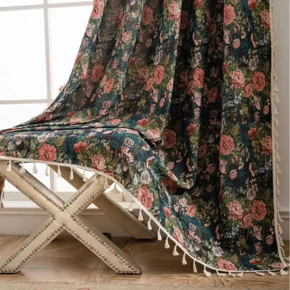 Curtain Panel French Floral Microfiber Light-Filtering