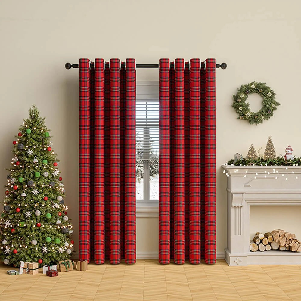 Curtains Classic Plaid Polyester Grommet Top