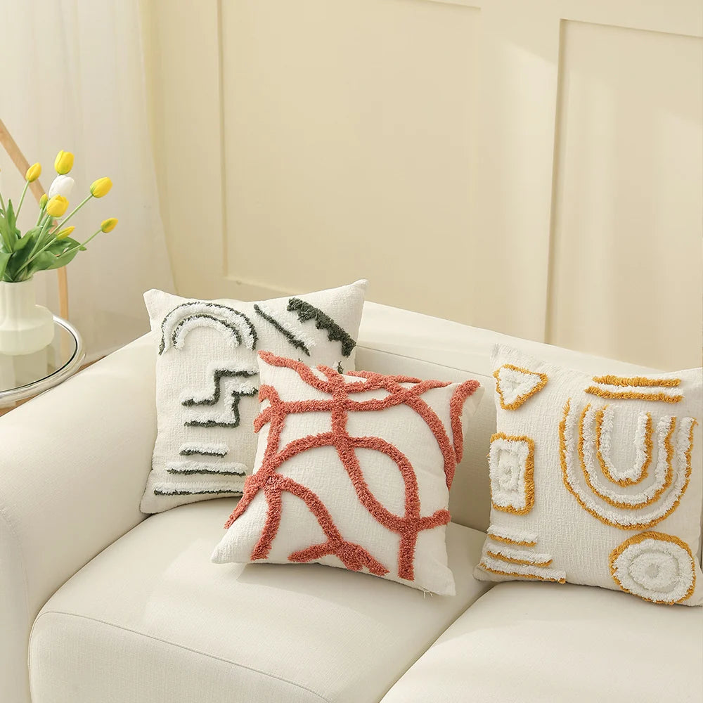 Cushion Cover 18x18in Geometric Tufted Cotton Concealed Zipper