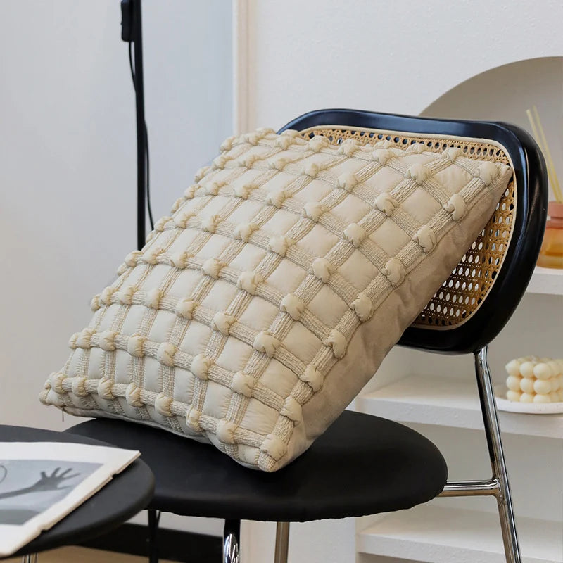 Cushion Cover 18x18in Knotted Grid Concealed Zipper