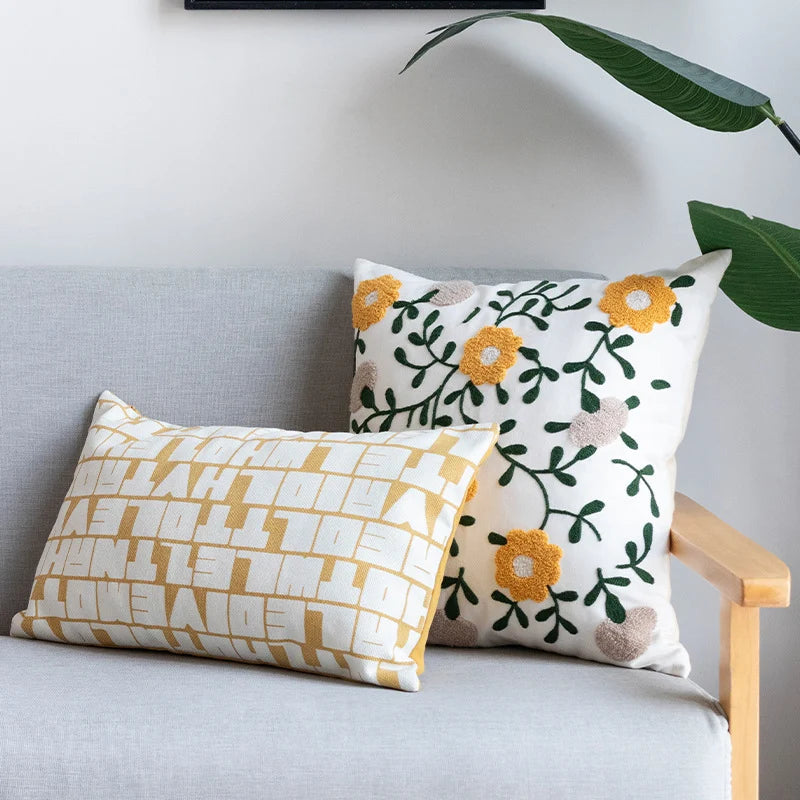 Cushion Cover 45x45 Cm Embroidered Tufted Cotton-Linen