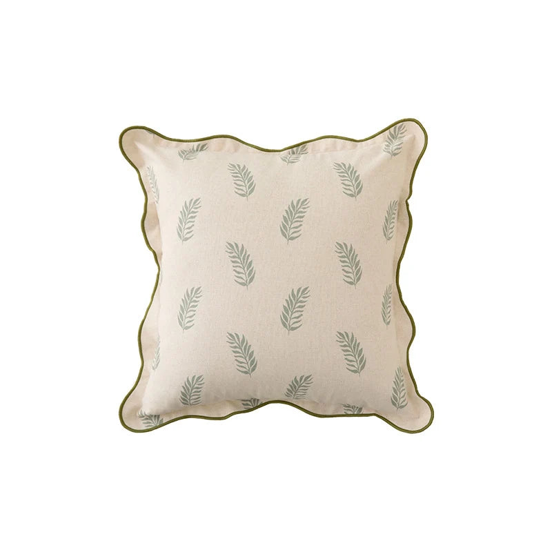 Cushion Cover Botanical Print Cotton Blend Wavy Edge