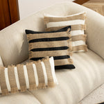 Cushion Cover Bouclé Jute Stripes & Fringes Concealed Zipper