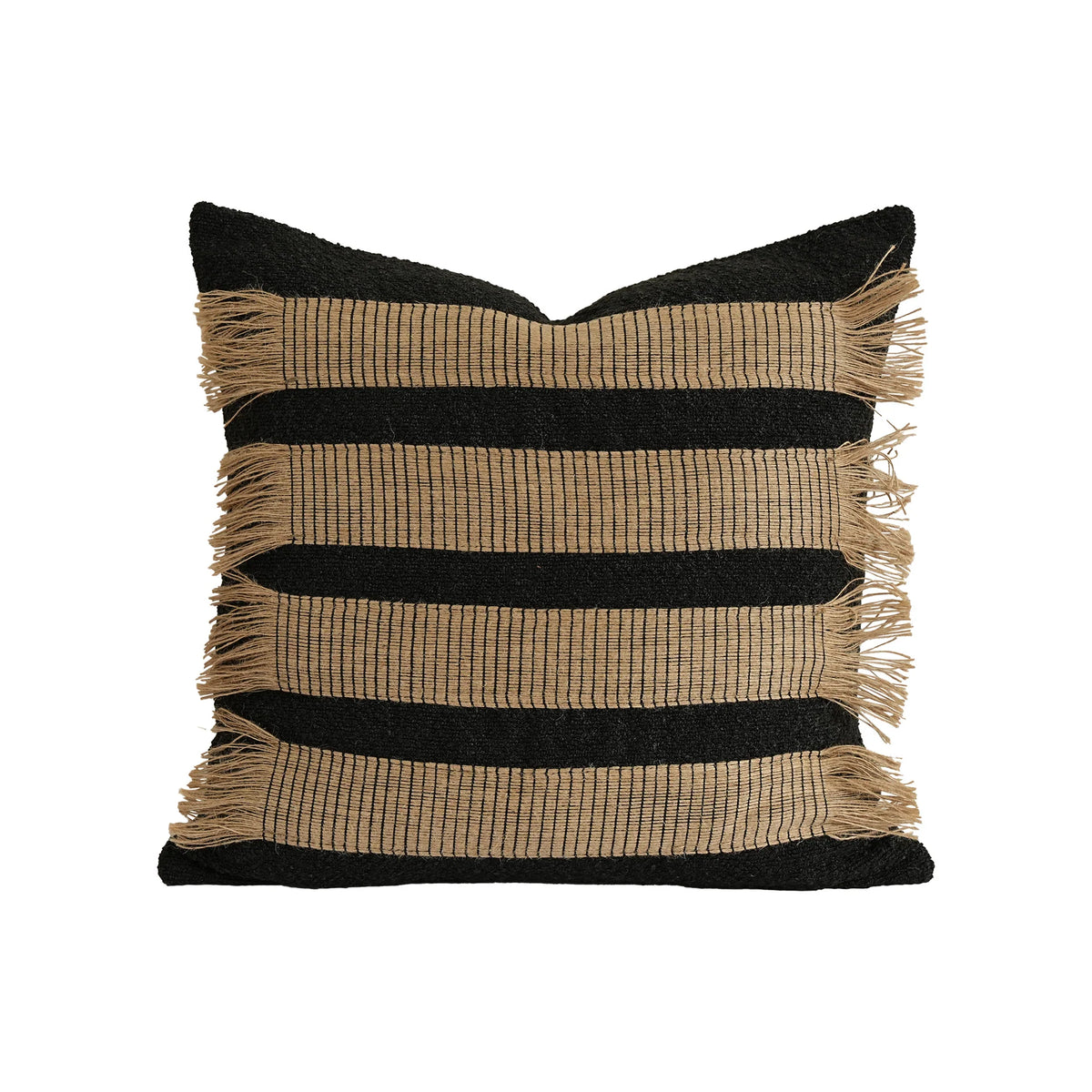 Cushion Cover Bouclé Jute Stripes & Fringes Concealed Zipper