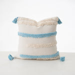Cushion Cover Bouclé Striped Cotton Blend Corner Tassels
