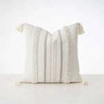 Cushion Cover Bouclé Striped Cotton Blend Corner Tassels
