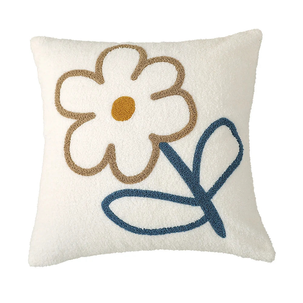 Cushion Cover Bouclé Tufted Floral Removable Cover 18x18 Inch