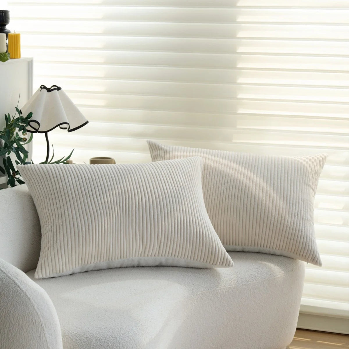 Cushion Cover Corduroy-Look Velvet Concealed Zipper 20x28 Inch