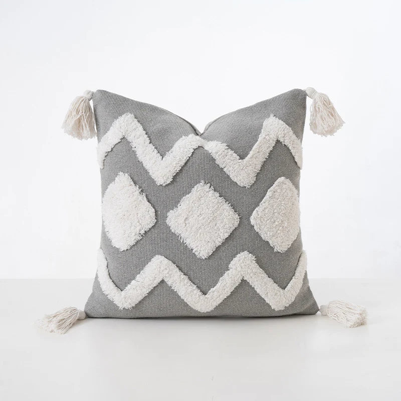 Cushion Cover Cotton Blend Boucle Tassels