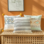 Cushion Cover Cotton Blend Ethnic Jacquard Braided Tassels
