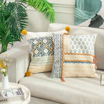 Cushion Cover Cotton Blend Ethnic Jacquard Braided Tassels
