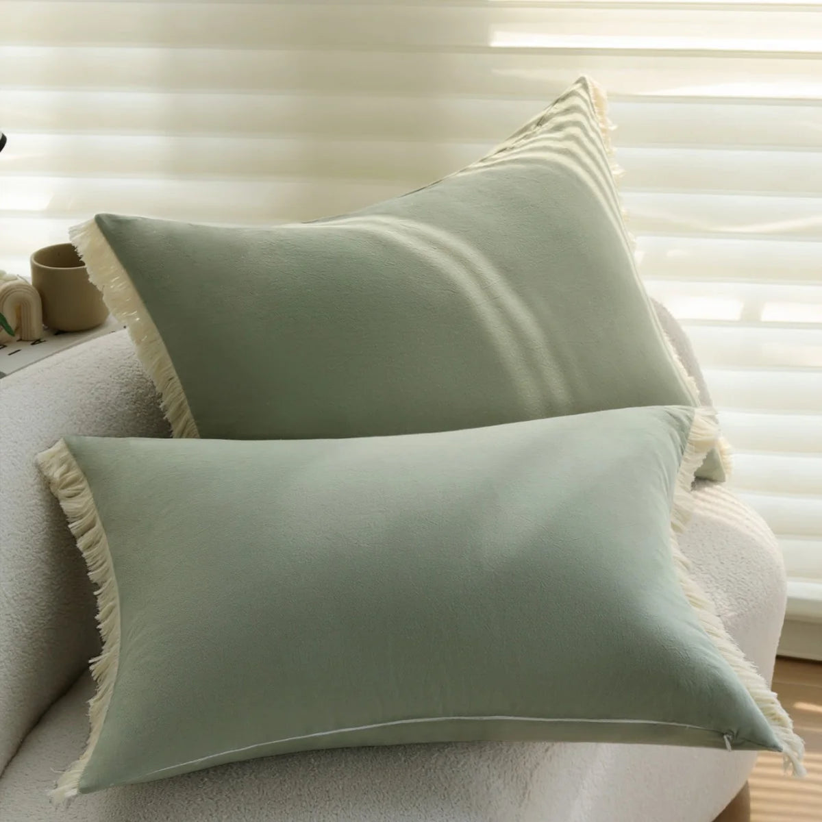 Cushion Cover Cotton-Linen Texture Fringed Edge Invisible Zipper