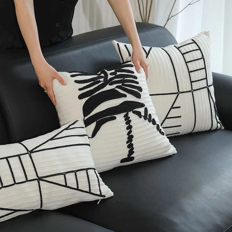 Cushion Cover Embroidered Cotton Blend Concealed Zipper