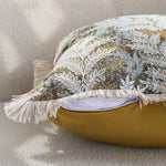 Cushion Cover Embroidered Jacquard Fern Velvet-Like & Fringed Edge