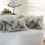 Cushion Cover Embroidered Jacquard Fern Velvet-Like & Fringed Edge