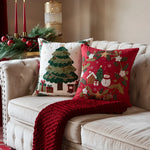 Cushion Cover Embroidered Reindeer & Floral Cotton-Linen 18x18