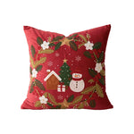 Cushion Cover Embroidered Reindeer & Floral Cotton-Linen 18x18